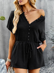 Women's solid color jumpsuit casual home shorts - 808Lush