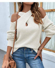 Women's solid color off shoulder sweater - 808Lush