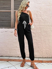 Women's solid color one-shoulder suspender jumpsuit - 808Lush