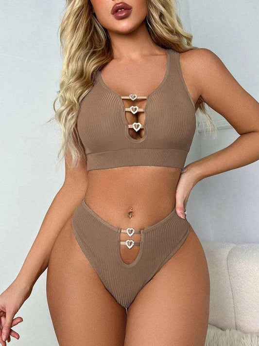 Women's solid color sexy hollow erotic lingerie sets - 808Lush