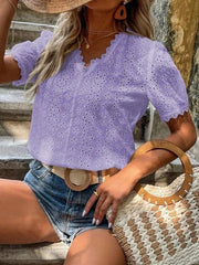 Women's solid color short-sleeved hollow shirt - 808Lush