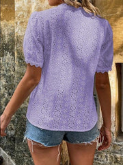 Women's solid color short-sleeved hollow shirt - 808Lush