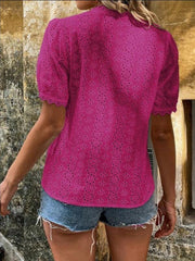 Women's solid color short-sleeved hollow shirt - 808Lush