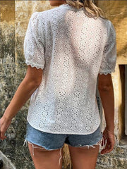 Women's solid color short-sleeved hollow shirt - 808Lush