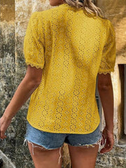 Women's solid color short-sleeved hollow shirt - 808Lush