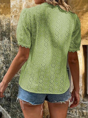 Women's solid color short-sleeved hollow shirt - 808Lush