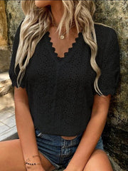 Women's solid color short-sleeved hollow shirt - 808Lush