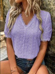 Women's solid color short-sleeved hollow shirt - 808Lush