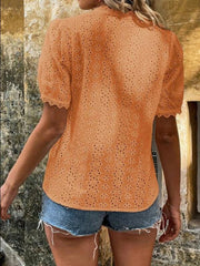 Women's solid color short-sleeved hollow shirt - 808Lush
