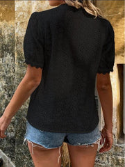 Women's solid color short-sleeved hollow shirt - 808Lush