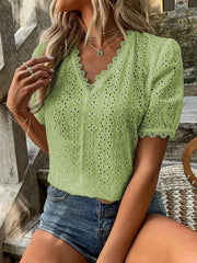 Women's solid color short-sleeved hollow shirt - 808Lush