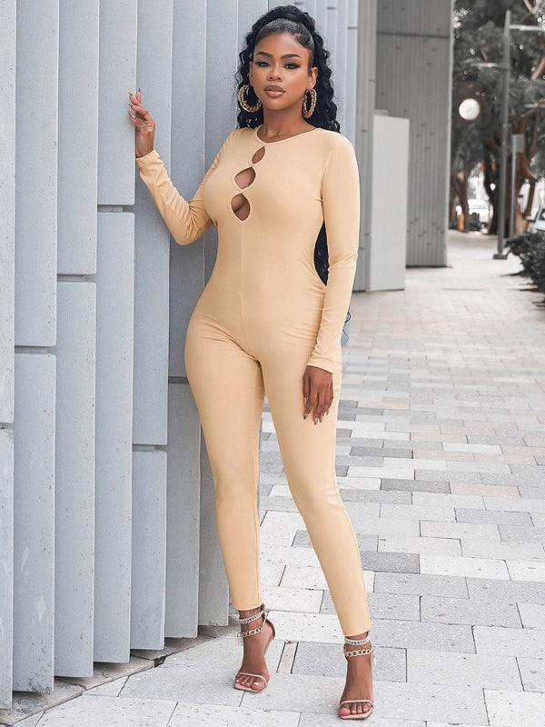 Women's solid color slim fit hip lifting Jumpsuit - 808Lush