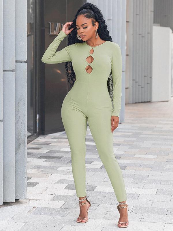 Women's solid color slim fit hip lifting Jumpsuit - 808Lush