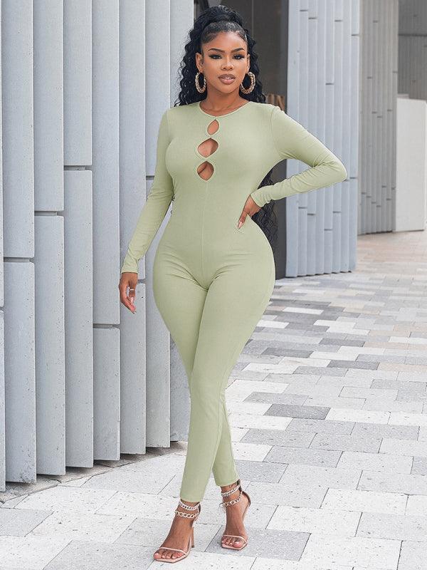 Women's solid color slim fit hip lifting Jumpsuit - 808Lush