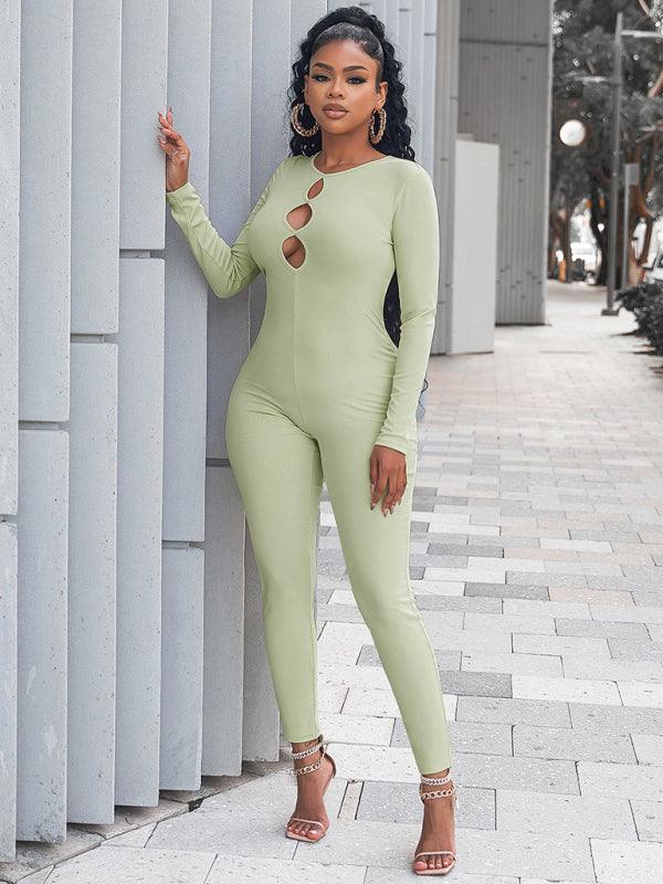 Women's solid color slim fit hip lifting Jumpsuit - 808Lush