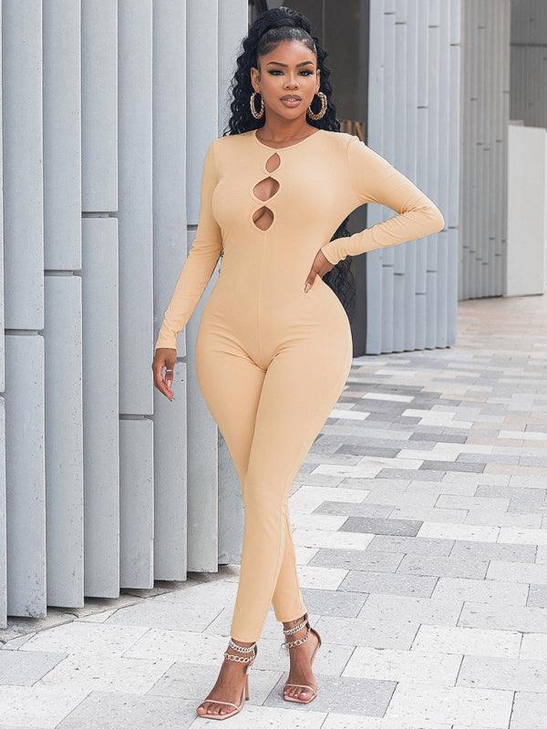 Women's solid color slim fit hip lifting Jumpsuit - 808Lush