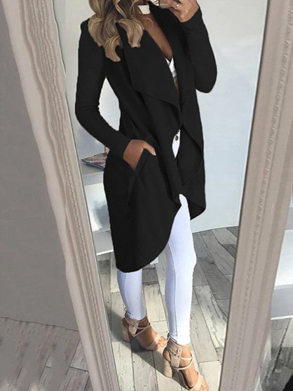 Women's solid color slim fit lapel jacket - 808Lush