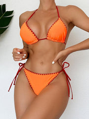 Women's solid color split swimsuit with toothed triangle bag backless bikini - 808Lush