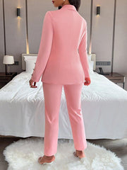 Women's solid color suit collar double breasted casual suit - 808Lush