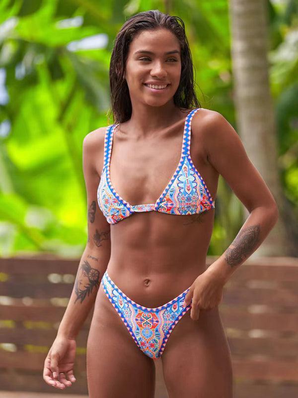 Women's split bikini swimsuit multi-color floral retro sexy swimsuit - 808Lush