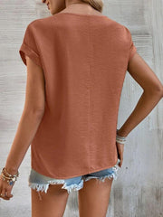 Women's summer casual stitching lace hollow short-sleeved top - 808Lush