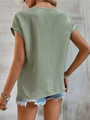 Women's summer casual stitching lace hollow short-sleeved top - 808Lush