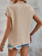 Women's summer casual stitching lace hollow short-sleeved top - 808Lush