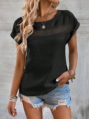Women's summer casual stitching lace hollow short-sleeved top - 808Lush