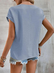 Women's summer casual stitching lace hollow short-sleeved top - 808Lush