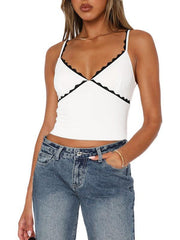 Women's suspender lace fashionable street V-neck solid color vest - 808Lush