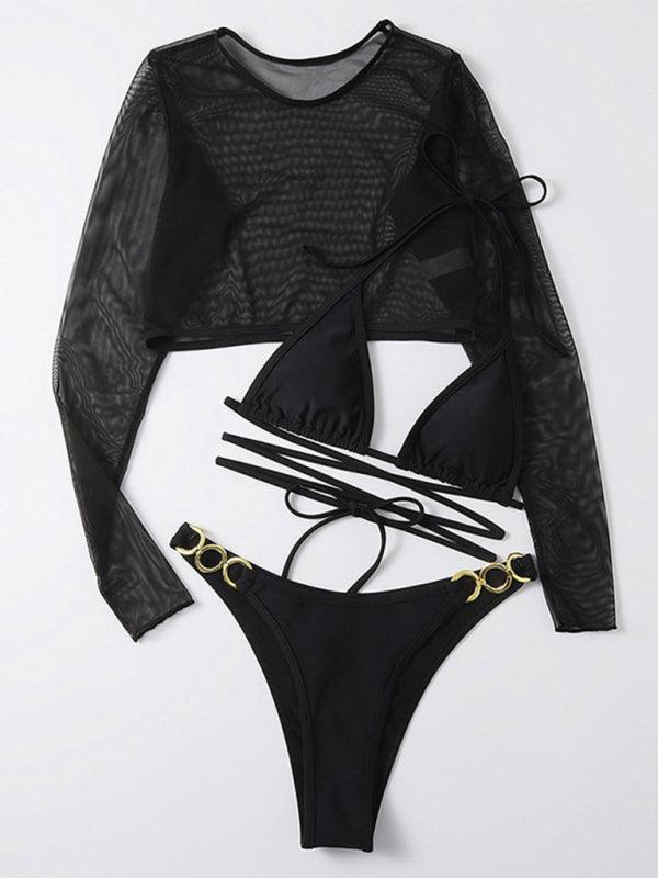 3 Piece Bikini Set Long-sleeved mesh - 808Lush
