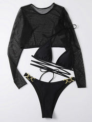3 Piece Bikini Set Long-sleeved mesh - 808Lush