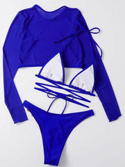 3 Piece Bikini Set Long-sleeved mesh - 808Lush