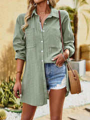 Women's temperament commuting solid color long-sleeved top shirt long - 808Lush