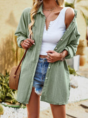 Women's temperament commuting solid color long-sleeved top shirt long - 808Lush