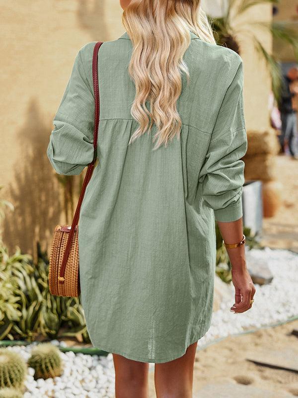 Women's temperament commuting solid color long-sleeved top shirt long - 808Lush
