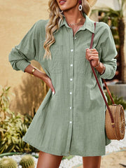 Women's temperament commuting solid color long-sleeved top shirt long - 808Lush