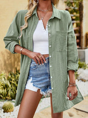 Women's temperament commuting solid color long-sleeved top shirt long - 808Lush