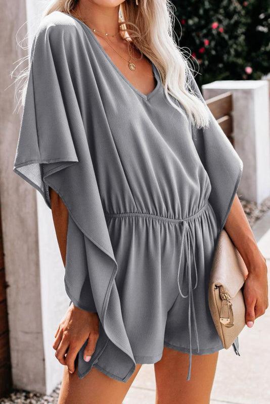 Women's shorts V-neck high waist tie loose jumpsuit - 808Lush