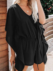 Women's shorts V-neck high waist tie loose jumpsuit - 808Lush