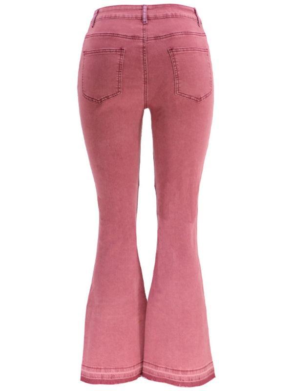 Women's two-color splicing street washed flared jeans - 808Lush