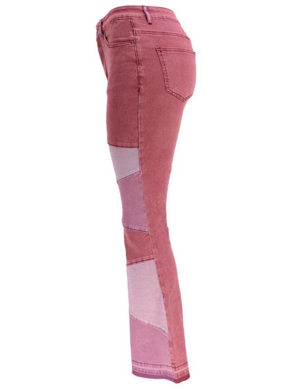Women's two-color splicing street washed flared jeans - 808Lush
