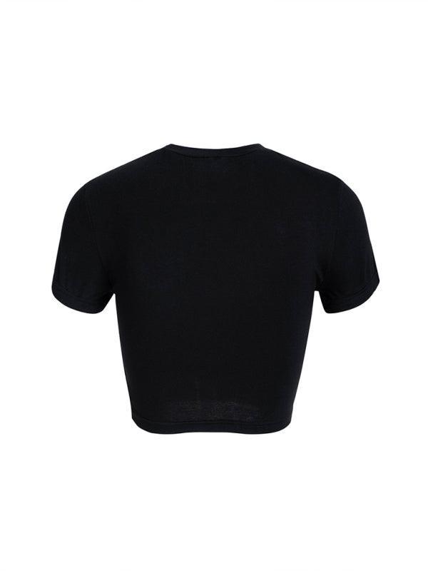 Y2K solid color slim fit cropped short-sleeved top - 808Lush