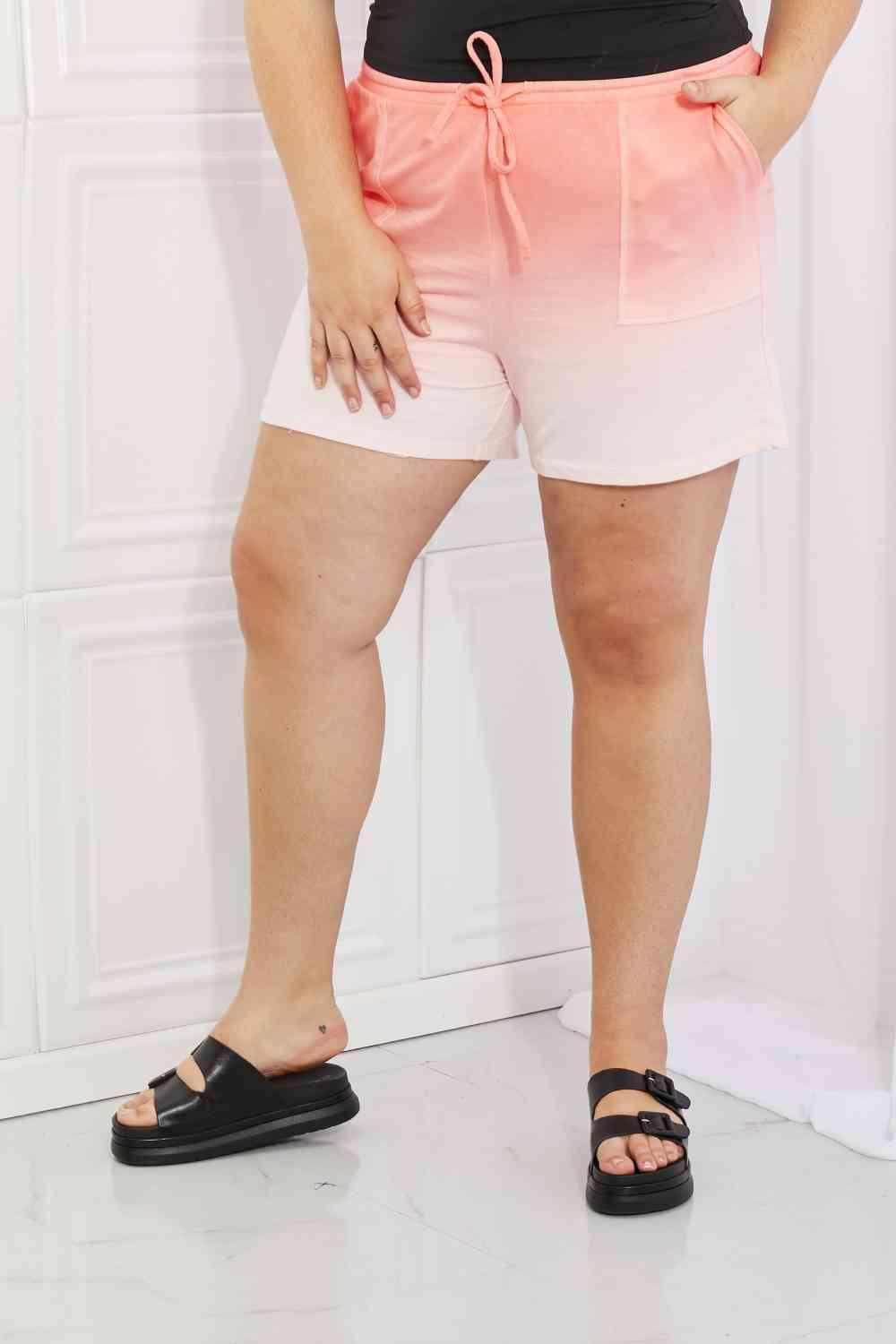 Zenana In The Zone Full Size Dip Dye High Waisted Shorts in Coral - 808Lush