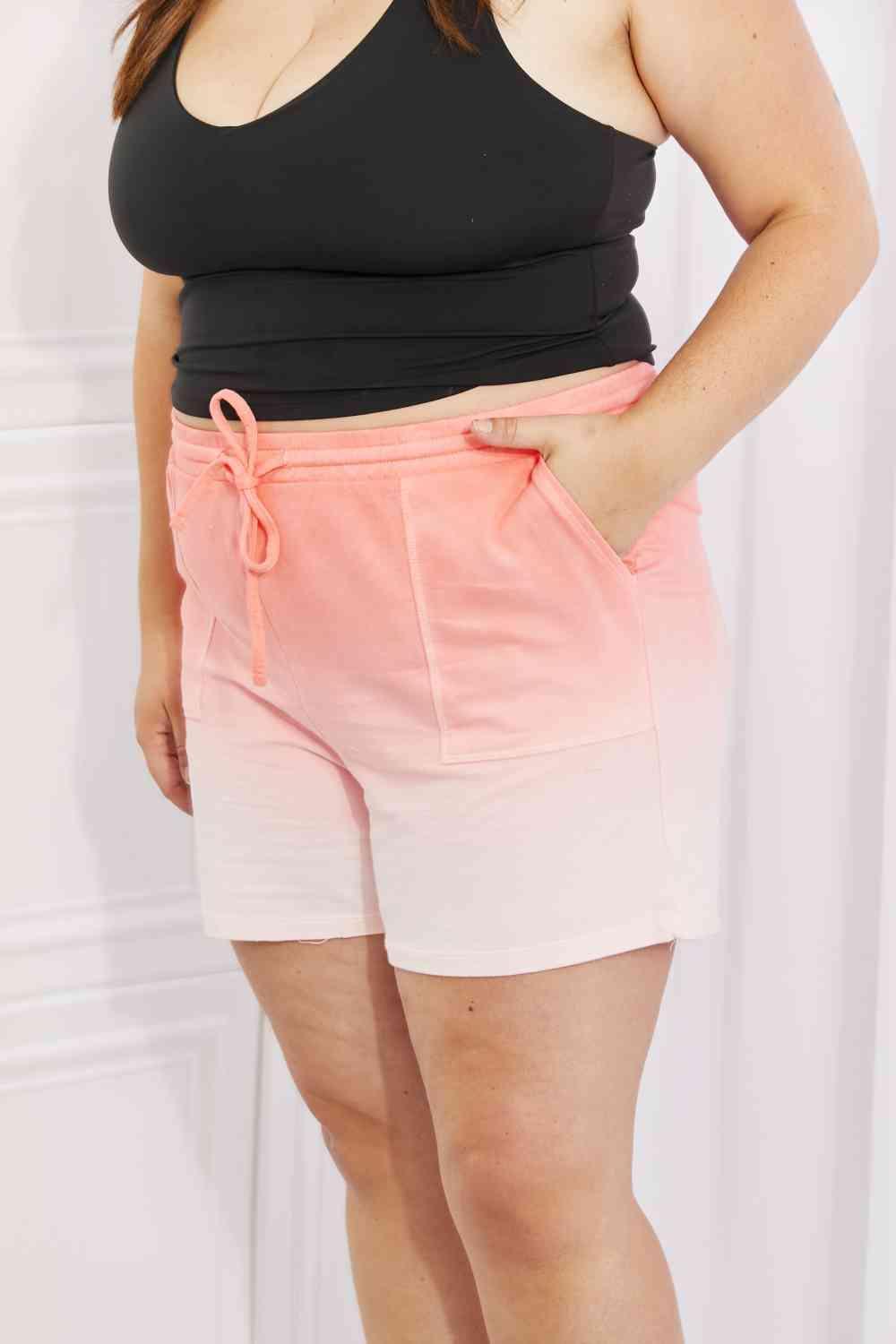 Zenana In The Zone Full Size Dip Dye High Waisted Shorts in Coral - 808Lush