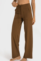 Drawstring Waist Wide Leg Sports Pants with Pockets - 808Lush
