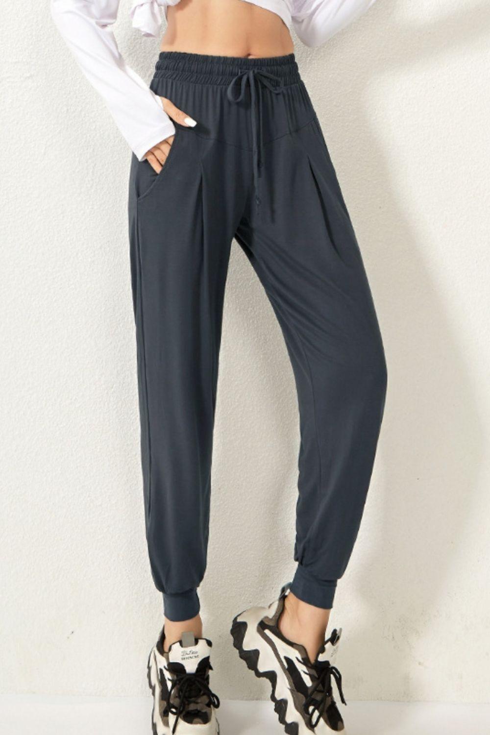 Drawstring High Waist Active Pants - 808Lush