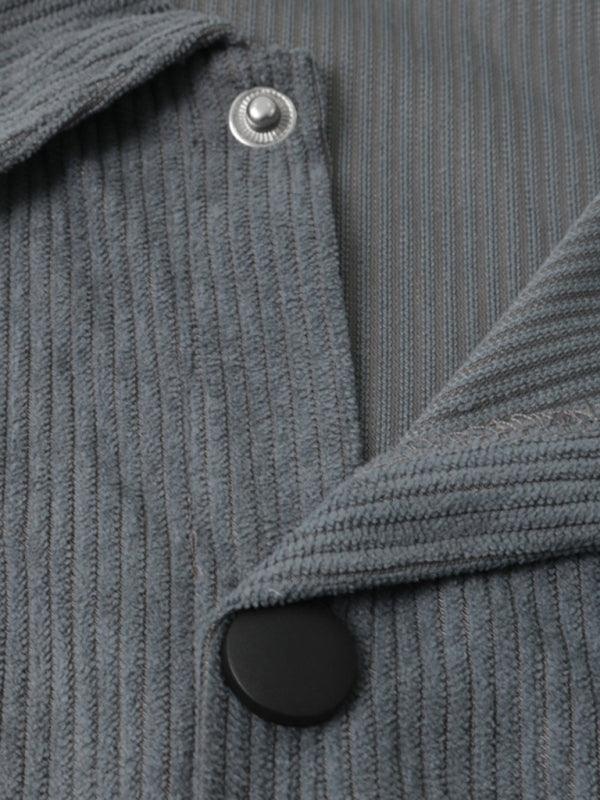 Men's casual multi-pocket solid color corduroy button-down shirt - 808Lush