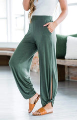 Women's Casual Casual Knit Trousers Tied Open Slits - 808Lush