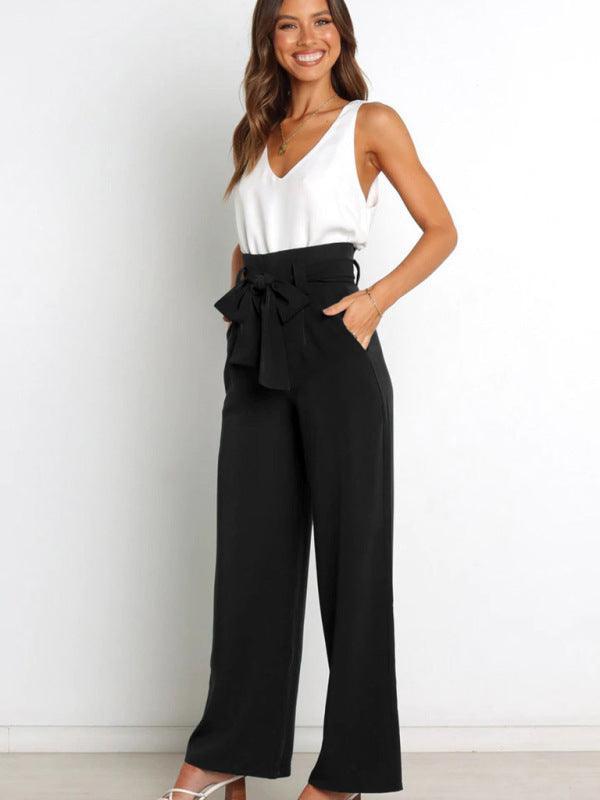 Women's trousers casual versatile wide leg trousers with belt - 808Lush